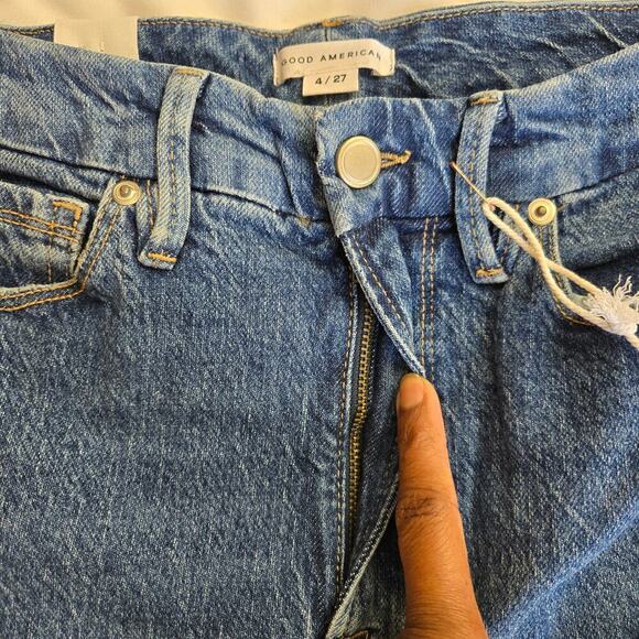 NWT Good American Good Classic High-Rise Straight Jeans Size 4/27 Raw Edge Denim - Picture 6 of 12